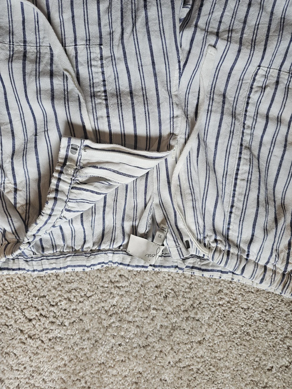 Joie Striped Drawstring Linen-Blend Pants - White & Navy - Picture 7 of 7
